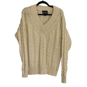 Gant Vintage Alpaca Wool Cable Knit V-Neck Sweater Cream Mens Large Cableknit